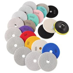 14 Pieces Diamond Wet Polishing Pads Set, 4 Inch Wet/Dry Diamond Polishing Pads for Granite, Concrete, Tiles, Stone Grinding, Mixed Grit 50#-8000# with M14 Rubber Backing Pad & 2 Wool Pads