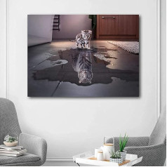 LXTOPN attēli uz audekla, kaķa tīģera atspulgs, modes dzīvnieki plakāti un izdrukas sienu attēli, ziemeļvalstu sienu māksla, viesistabas dekorēšana, viesistabas dekorēšanas gleznošana, bez rāmja (50 x 70 cm)