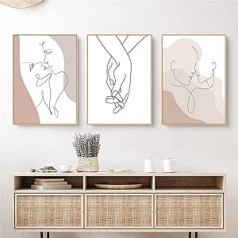 Trayosin Set of 3 Poster Set Wall Pictures Boho Pampas Grass, Beige Poster Set, Pictures for Bedroom and Living Room, Poster Vintage, without Frame (50 x 70 cm)