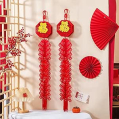 2 Pack Chinesischer Neujahrs chinesischer Feuerwerkskörper mit Quaste hängender roter Ornament-chinesischer Frühling-glücklicher Ornament für 2024 Frühlingsfest-Neujahrs-Dekor