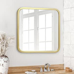 Americanflat 61 cm Square Mirror with Golden Frame and Rounded Corners - Modern Wall Mirror Large for Bathroom, Bedroom & Living Room - Square Wall Mirror for Wall Decoration