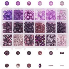 NBEADS 1 Box 18 Styles Purple Glass Beads, DIY Jewellery Making Beads Kit Including Round Beads, Bugle Beads, Polymer Clay Rhinestone Beads, Evil Eye Lampwork Beads, Faceted Beads, Crackle Beads