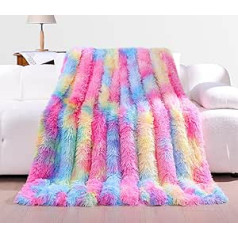 Cuddly Blanket Fluffy 200 x 220 cm, Super Warm Blanket, High-Quality Blanket, Soft & Comfortable Rainbow Blanket, Wool Blanket, Faux Fur, Sofa Blanket, Fleece Blanket, Bedspread