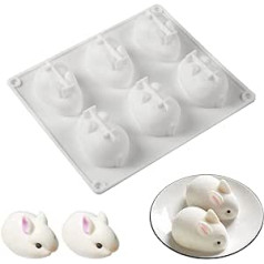 6 Cavities Rabbit Silicone Mould, 3D Rabbit Mould, Non-Stick Cake Baking Mould in Rabbit Shape, Soap Mould for Mousse, Cake, Pudding, Jelly, Dessert, Fondant, Cheesecake, Soap, Ice Cube Tray