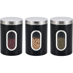 3 PCS Black Stainless Steel Glass Front Coffee/Tea and Sugar Containers