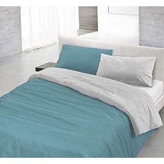 Italian Bed Linen Natural Colour Doubleface Duvet Cover, 100% Cotton, Royal/Light Blue, Double