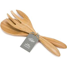 Dehaus® Large Bamboo Salad Servers, Ecological Kitchen Aid Wood, Set of Cooking Spoon and Fork, 2-Piece Kitchen Utensils, Wooden Spoon Set, Cooking Utensils, Kitchen Tongs, Spaghetti Tongs 30.5 cm