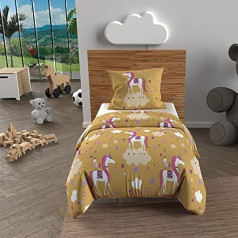 Soleil d'ocre, Bed Linen 120 x 150 cm Unicorns Yellow 100% Cotton 57 Thread Count