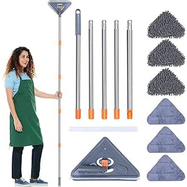 Your's Bath Triangular Cleaning Mop, 360 Degree Rotatable Adjustable Microfiber Extendable Wall Cleaning Mop with Long Handle Wall Cleaner for Floor, Ceiling, Window, Wall Cleaning