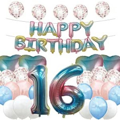 16. dzimšanas dienas balons 16. dzimšanas dienas rotājumi Daudz laimes 16. dzimšanas dienas ballīšu piederumi Varavīksnes numurs 16 Folija baloni Lateksa balons Dāvanas meitenēm, zēniem, sievietēm, vīriešiem