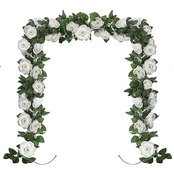 Huryfox 2 x 4.5m White Artificial Rose Garland