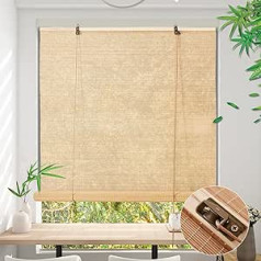 Bamboo Roller Blind for Doors and Windows with Lifter, Sun Protection Bamboo Roman Blind for Indoor Spaces, Sun Blind Bamboo Roller Blinds for Patio Balcony, Light Bamboo Roller Blind Made to Measure,