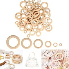 Eowppue Pack of 50 Wooden Rings Set, Natural and Untreated Wooden Rings, Suitable for DIY Handmade Decoration, Crafts, Pendants, Connectors, Jewellery Making, Bracelet, Necklace (6 Sizes)