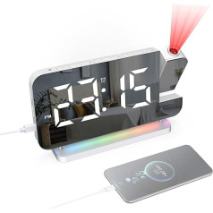 Augot Digital Projection Alarm Clock, 7.4 Inch LED RGB Alarm Clock Digital 180° Projection Alarm Clock with USB Charger, 6-Level Dimmer, 12/24h, Snooze, Digital Clocks for Bedroom, Home Office