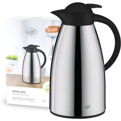 alfi SIGNO ONE 1.0 Litre Matte Steel Insulated Jug with Tempered Glass Insert, Screw Cap with Comfortable Push Button, Pouring with One Hand, Painted Stainless Steel Body, Ideal as a Coffee Pot, Teapot