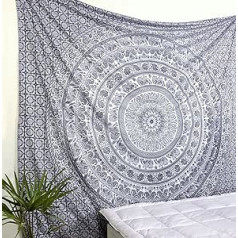 Populāri rokdarbi ziloņu gobelēns hipiju mandalas gobelēns sienas māksla metālisks spīdums 215x230 cm pelēks un sudrabs