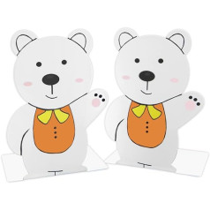 1 Pair White Bear Bookends Kids Cute Cartoon Bear Pattern Non-Slip Thickening Iron Bookend Animal Metal Bookends Office Home Decor