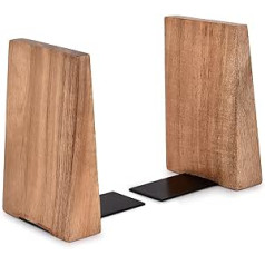 Samhita Acacia Wood Natural Decorative Bookends Shelf Decor Desk Book Holder Perfect for Books, DVDs, CDs, Video Games (5