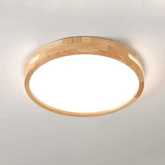 LED Wooden Ceiling Light, Neutral White, 4500 K, 1620 lm, 18 W, Diameter 30 cm/11.8 inches, Round Ceiling Light Made of Wood, Hollow Design on Two Sides, Bedroom, Living Room, Children's Room, Office,