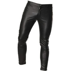 Fenical Men's Leather Trousers Slim Fit Thin Long Trousers Zip Trousers Costume Cosplay Dress Up for Night Club Stage Show, black