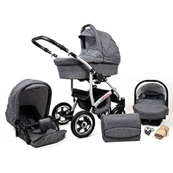 ChillyKids Larmax trīs vienā ratiņi ar automašīnas sēdeklīti Isofix Baby Seat Buggy no ChillyKids bezduršanas gēla riepas Grey Flex 4-in-1 automašīnas sēdeklis + Isofix