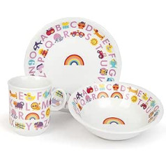 ABC Children's Crockery Set Pink Porcelain 3-Piece with Plate, Bowl and Mug Alphabet Design First Day of School Made in Germany