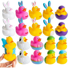 Haooryx iepakojumā ir 20 Lieldienu klasiskās dzeltenās gumijas pīļu rotaļlietas Funny Squeeze Duck Lieldienu olu gumijas vannas rotaļlieta Baby Shower Peldošā pīle bērniem Dāvanu Lieldienu ballītes groza pildviela