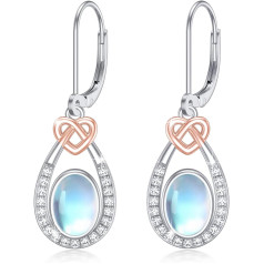 XIXLES Moonstone Earrings Silver 925 Hanging Celtic Knot Earrings Teardrop Moonstone Drop Earrings Jewellery Gifts for Women Mum Daughter, Sterling Silver