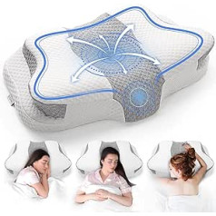 XJIANFU Memory Foam Pillow, Orthopaedic Pillow, Ergonomic Orthopaedic Neck Support Pillow, Neck Pain Side Sleeper Pillow, Sleep Promote Memory Foam Pillow (White and Grey, 60 x 38 cm)