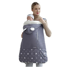 Baby Carrier Cover - Cover for Carry Seat with Hood Windproof Waterproof Winter Pocket Front Grey