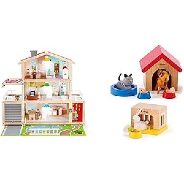 Hape Doll Villa | Godalgotā koka leļļu māja ar 10 istabām no 3 gadiem un Hape starptautiskiem mājdzīvniekiem visai ģimenei Koka leļļu namiņiem Hape