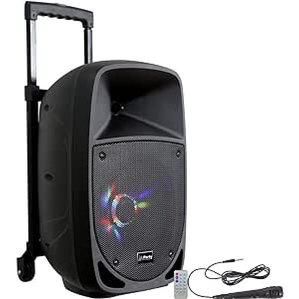 PARTY-8LED — PARTY — 200 W RMS, 8 collas/20 cm ar baterijām darbināms skaļrunis ar 1 mikrofonu pie kabeļa un gaismas efektu zemfrekvences skaļrunī — Bluetooth, USB un AUX — melns