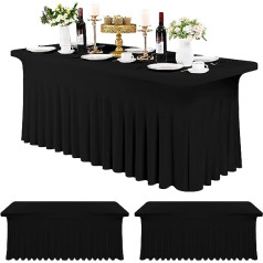 3 Pac. Spandex galda svārki, 182 x 76 cm, elastīgs galdauts taisnstūrveida galdiem, grumbu izturīgs galdauts ar svārkiem, spandeksa galdauts, galda svārki kāzu banketiem, gadatirgiem, melni