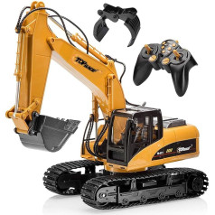 TopRace 15 Channel Fully Functional Remote Control Excavator Construction Tractor Digger Toy with 2.4 GHz Transmitter 2 in 1 with Interchangeable Shovel TR-215/211