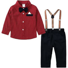 9 M līdz 5 gadus veci mazuļu modes tērpu komplekts Maziem zēniem ar garām piedurknēm sarkans krekls, topi Bikses ar kaklasaiti Bērnu džentlmeņu tērpi