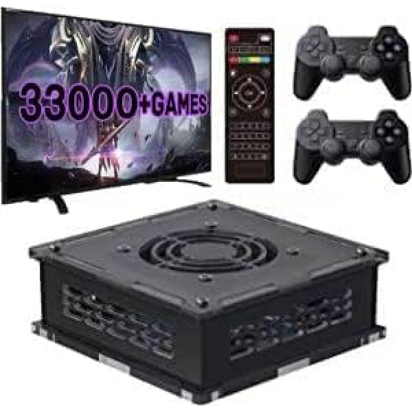 Super Console X PRO Plus, Retro videospēļu konsole 64 GB Integrēta 33000+ spēles, TV un spēļu dubultsistēma, 4K HD izeja, 2 kontrolieri, savietojams ar WiFi/LAN (melns, 64G)