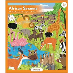 Āfrikas savanna — 36 gabalu XXL milzu mīklu novērošanas un skaitīšanas spēle un plakāts
