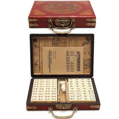 TUANMEIFADONGJI 144 gabalu ceļojumu madžongs, pārnēsājams madžongs ar arhaistisku ādas kastīti un rokasgrāmatu angļu valodā Creative Portable Travel Mahjong (kastes piegādes nejauši izvēlēts modelis)