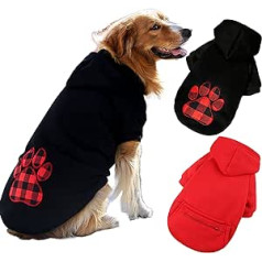 SUPJADE 2 paku suņu džemperis lieliem suņiem, kapuci kostīmi, apģērbi, ziemas silts mētelis, brīvdienu Ziemassvētku mājdzīvnieki, izmērs XL, melns+sarkans
