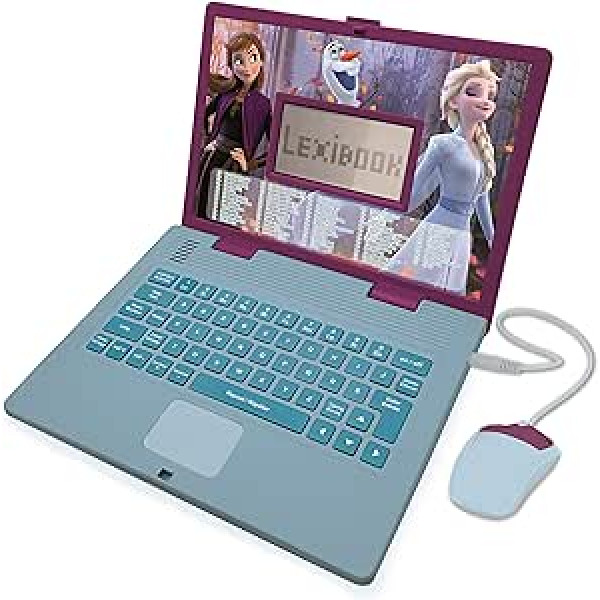 LEXIBOOK JC598FZi1 Disney Frozen 2 izglītojošs un bilingvāls klēpjdators franču/angļu valodā meitenei ar 124 aktivitātēm, lai mācītos, spēlētu un mūziku kopā ar ELSA & Anna, zila/violeta