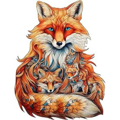 AAGOOD Wooden Puzzle Adult 373 Pieces Wooden Puzzle Unique Animal Shape Puzzle Unique Shaped Puzzle Pieces Puzzle Wooden Adult Fox Family (L)