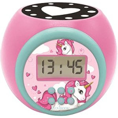 Lexibook RL977UNI Unicorn Projector Alarm Clock, with Snooze Function and Alarm Function, Night Light with Timer, LCD Screen, Battery Operated, Pink