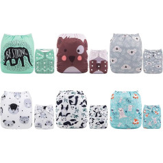 ALVABABY - Nappies, reusable, washable, 6 nappies, 12 liners.