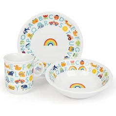 ABC Children's Crockery Set Blue Porcelain 3-Piece with Plate, Bowl and Mug Alphabet Design First Day of School Made in Germany