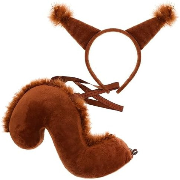 XEPST Animal Squirrel Costume Set, Squirrel Ears, Tail Set with Squirrel Headband, Squirrel Tail for Animal Costume, Cosplay, Birthday Party Accessories, Halloween Costume Party Accessories