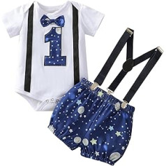 Baby Romper Suspenders Bērnu šorti zēnu apģērbs First Starrys Bowtie dzimšanas dienas debesis zēnu tērpi un komplekts pidžamas ziemas meitenēm (zils, 12–18 mēn.)