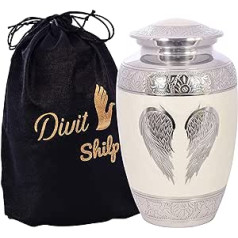 Divit Shilp kremācijas urna cilvēku pelniem ar samta maisiņu pieaugušajiem līdz 100 kg (White Angel Wings, Adult)