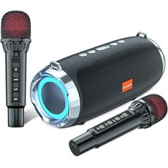 BONAOK karaoke sistēma ar 2 mikrofoniem, Bluetooth mikrofons ar skaļruni, pārnēsājama karaoke iekārta ar gaismām, dziedošais karaoke atskaņotājs atbalsta TWS/Bluetooth/TF/AUX/USB (T-15)