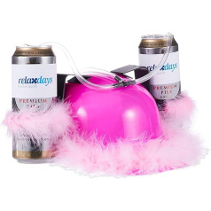 Relaxdays 10 x Pink Beer Helmet with Tube for 2 Cans of Beer, Stag Night Woman, Party Drinking Helmet, Pink Feathers
