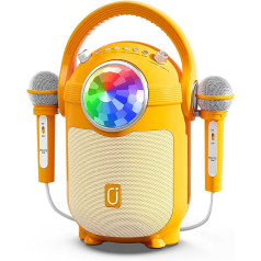 JYX karaoke iekārta bērniem, Bluetooth karaoke iekārta ar 2 mikrofoniem, pārnēsājams Bluetooth skaļrunis ar LED gaismām mājas ballītes dzimšanas dienas dāvanām meitenēm zēniem